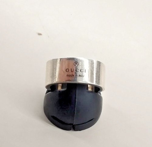 Anello con nastro argento sterling 925 logo Gucci taglia 8 US 4 5 autentico