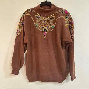 Vintage Pullover mit Schmucksteinen und Edelsteinen, bunt, Unikat, Seide, Wolle, groß - Bild 1 von 6