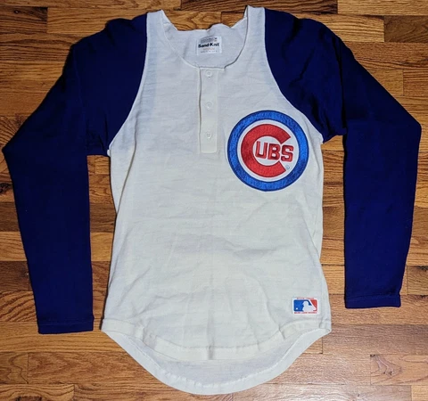 VTG Chicago Cubs Sand -Knit Medalist Sweater Shirt - MEDIUM - RARE Patch MLB Cover