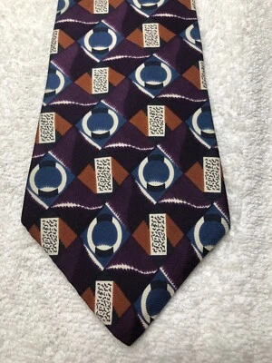 L'ATELIER MENS TIE PURPLE BLUE ORANGE WHITE BLACK 4 X 56 - Image 1 of 4