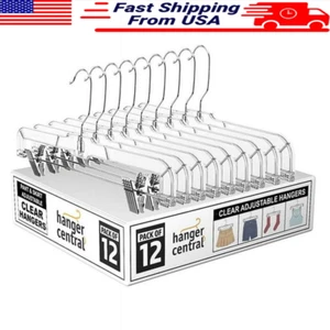 Heavy Duty Clear Hangers 12 Pack Adjustable Clips Space Saving Non-Slip New - Picture 1 of 8