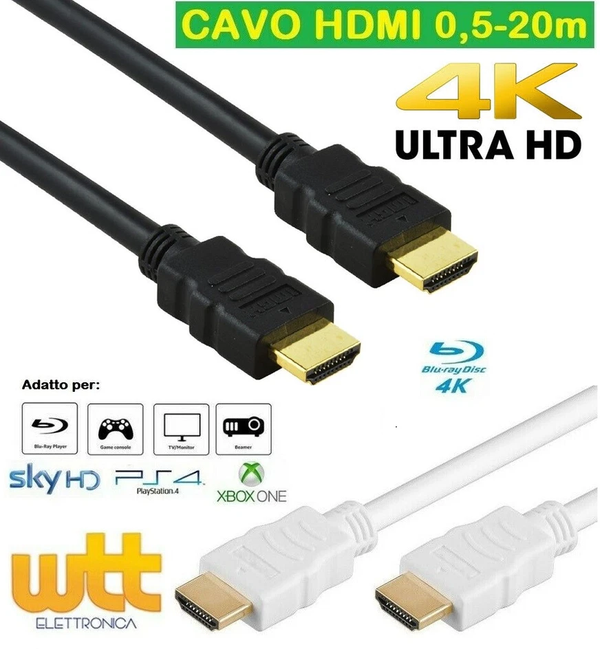 Cavo HDMI 4K 2K Ultra HD da 0,5 a 20 metri High speed TV Monitor Audio Video - Immagine 1 di 4
