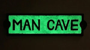 Vintage Style Man Cave Glow in the Dark Sign Cast Iron 8" x 2.5" Hand-Painted - Picture 1 of 7