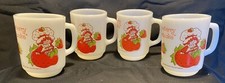 Vintage Anchor Hocking Milk Glass Strawberry Shortcake Mug Coffee Cup Set Of 4