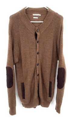 Cárdigan Peter Millar Para Hombre L Marrón Mezcla de Lana Cuero Borde de Codo Abotonado Foto 1 de 4