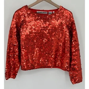 Michael Simon Red Sequin Blazer Cardigan Women Medium Vintage Party Costume Even - Picture 1 of 10