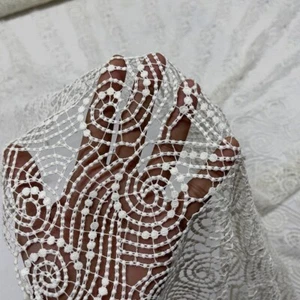 Cream PAISLEY Heavy Bridal Lace Embroidery Fabric Dress Wedding Party Wear 54” - Picture 1 of 8