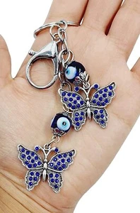 Evil Eye Key Chain Butterfly Hanging Key Ring Anti-Rust Feng Shui Protection - Picture 1 of 4