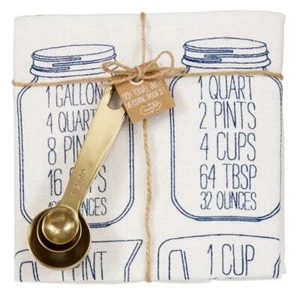 Mud Pie Home Liquid Baking Measuring Conversation Kitchen Towel Spoon Set - Picture 1 of 1