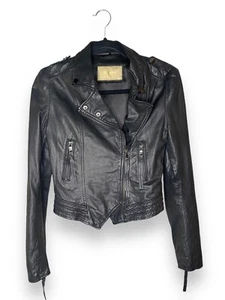 negro black moto leather jacket fits like an xxs or xs - Imagen 1 de 8