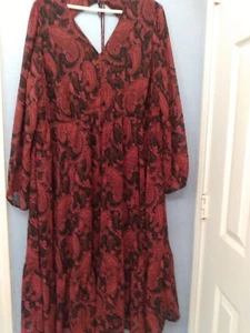 Paisley Midi Dress Long Sleeve Casual Fall Dress Red Black Size Unknown - Picture 1 of 7