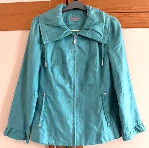 Per Una M&S Women's Turquoise Linen Zipped Jacket Size 10 - Picture 1 of 8