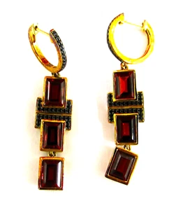 Ross-Simons Garnet and Black Spinel Drop Earrings in 18kt Gold Over Sterling - Picture 1 of 5