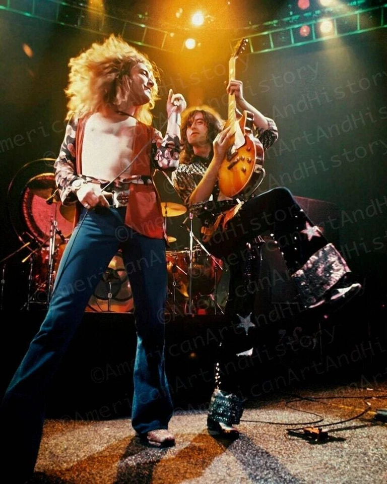 Robert Plant and Jimmy Page Led Zeppelin Photo Print Poster 1975 US Tour - Image 1 of 1