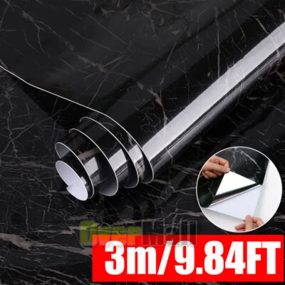 Glossy Marble Contact Paper for Table Self-Adhesive Wallpaper(Black) - Image 1 of 4