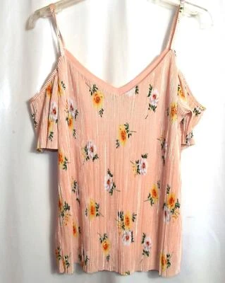 BN NEW LOOK 🌺BEAUTIFUL PEACH CRINKLE COLD SHOULDER CAMISOLE TOP🌺SIZE 12 #1089* - Image 1 of 2