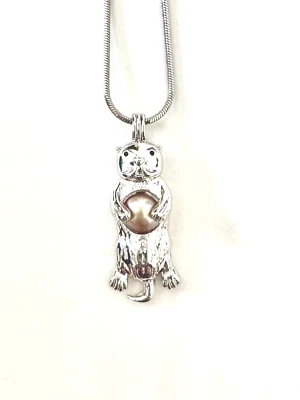 Sea Otter Pearl Cage Charm Necklace - Otter Gifts for Otter Lover - Image 1 of 4