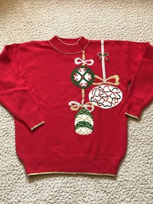 Suéter de Navidad Vintage Años 80 Adornado Feo Tacky Adornos Talla Mediana Años 90 Foto 1 de 4