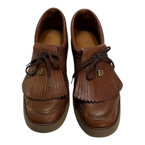 Vtg Dexter Shiny Kiltie Bay Hill Golden Tan Brown Golf Shoes Sz 9 M USA Vintage - Picture 1 of 14