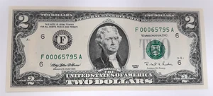1995 UNITED STATES $2 FEDERAL RESERVE NOTE (H) - Picture 1 of 8