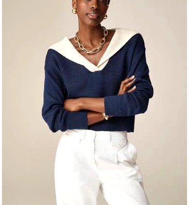 Suéter Pullover J.CREW Cuello Marinero Mezcla Lino Manga Larga XS Foto 1 de 4