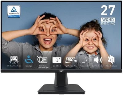 MSI PRO MP275Q 27" WQHD Business Flat IPS Monitor 100Hz/1ms Built-in Speaker - Image 1 of 4
