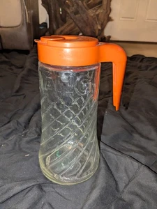 Vintage Retro 70er Jahre Tang Glaskrug mit orangem Kunststoffdeckel mit Ausguss schöner Zustand - Bild 1 von 6