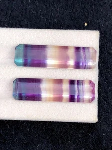 Coppia Cabochon Fluorite Arcobaleno 29,80 ct - Pietre Calmanti per Designer - Foto 1 di 9