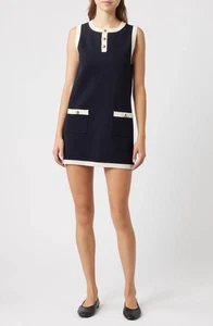 Frame Mixed Denim Trim Knit Mini Dress Indigo - Bild 1 von 11