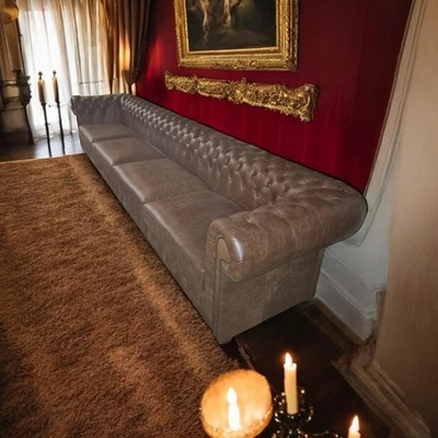 Chesterfield Klassik 4 Sitz Sofa 4 meter Breit XL Super Leder Aniline gegerbt - Bild 1 von 4