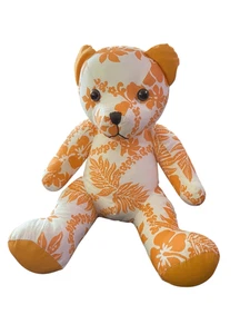 The Wow! Company Orange White Floral Hawaiian Print Teddy Bear Plush Stuffed Toy - Picture 1 of 9
