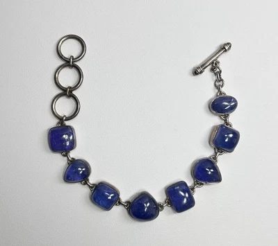 Pulseira de prata esterlina SJ 925 pedra azul aproximadamente 33,2 gramas - Imagem 1 de 4