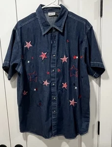Cabin Creek Sz 18 Denim Shirt Stars Embroidered Button Top July 4th USA Patrioti - Picture 1 of 5