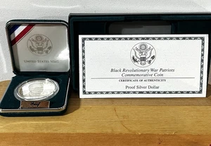 1998 S Black Revolutionary War Patriots Unc.  Silver Dollar Coin w/ Box and COA - Picture 1 of 7