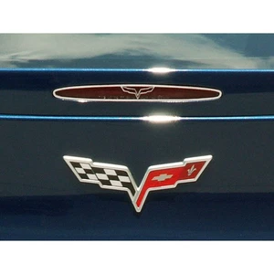 5th Brake Light Trim Crossed Flags Logo for 2005-2013 Chevy Corvette [Polished] - Picture 1 of 5