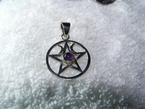 Sterling Pentagram w/ iolite on 2mm 16-30 inch sterling necklace. - Picture 1 of 3