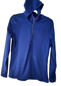 Women's M Stretch Hooded Athletic Jacket Champion Half Zip Royal Blue Thumb Hole - Picture 1 of 11