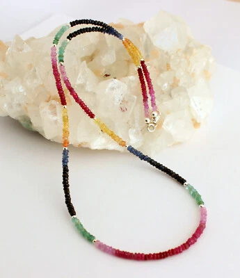 Rubin Saphir Smaragd Kette edelsteinkette Regenbogenkette Bunt Collier Edel 47cm - Bild 1 von 3