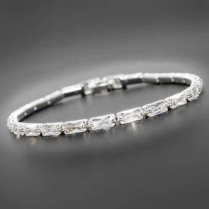Equilibrium All That Bling Baguette Silver Plated Tennis Bracelet - Picture 1 of 4