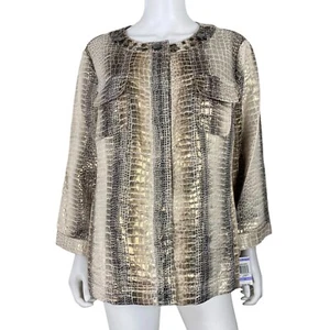 NWT JM Collection Size 18 Jacket Embellished Beige Metallic Gold Snakeskin - Picture 1 of 12