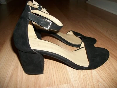 CL BY LAUNDRY SANDALIAS DE GAMUZA NEGRAS MUJER TALLA 7.5 BLOQUE TACÓN CORREA TOBILLO PUNTA ABIERTA Foto 1 de 4