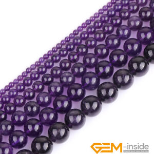 Natural AA Grade Genuine Dark Purple Amethyst Round Beads For Jewelry Making 15"