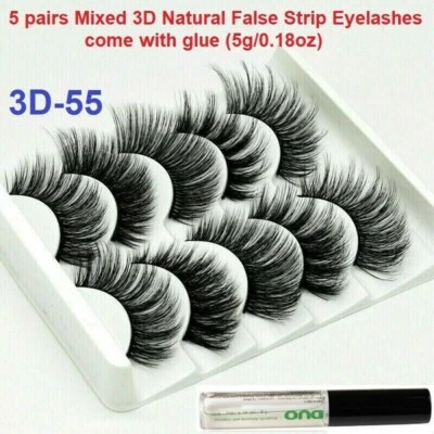 5 Pairs 3D Mink False Eyelashes With Glue Wispy Cross Long Thick Soft Eyelashes - Image 1 of 4