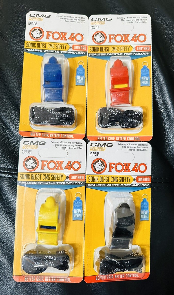 Fox 40 Sonik Blast CMG 3-Chamber Pealess Whistle + Lanyard (4 pack