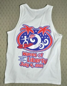Vintage 2001 Huntington Beach WAVES of LIBERTY Muscle Tank Top GYM SHIRT Sz S - Picture 1 of 6