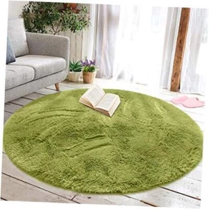 Round Fluffy Soft Area Rugs for Kids Girls Room Princess Castle 4ft Green - Picture 1 of 8