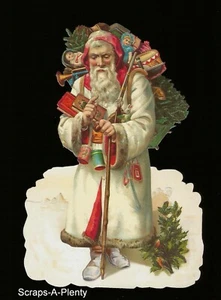 German Embossed Scrap Die Cut - Large Christmas Santa With Toys BK5067 - Picture 1 of 1