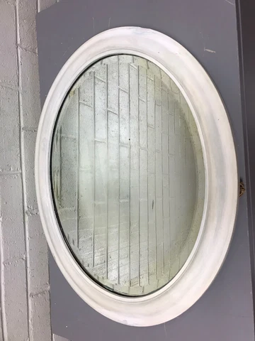 ANTIQUE VTG WOOD FRAMED OVAL BEVELED MIRROR 23” X 19”OPENING 19 3/4 X 15 3/4” Cover
