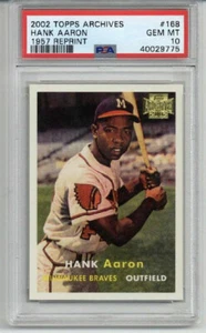 2002 TOPPS ARCHIVES 1957 REPRINT #168 HANK AARON CARD BRAVES PSA 10 LOW POP RARE - Picture 1 of 2