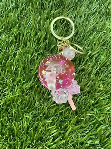 NEW Clear Pink Lollipop Gold-Tone Hardware Glitter Keychain 2.5" - Picture 1 of 6